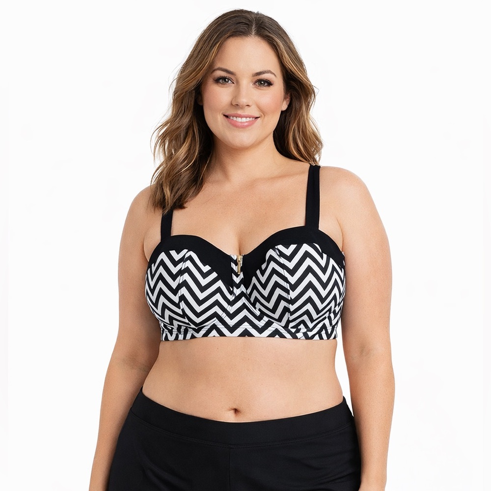 Ava & Viv Women’s Plus Size Black White Chevron Bikini Swim Top Size 16W